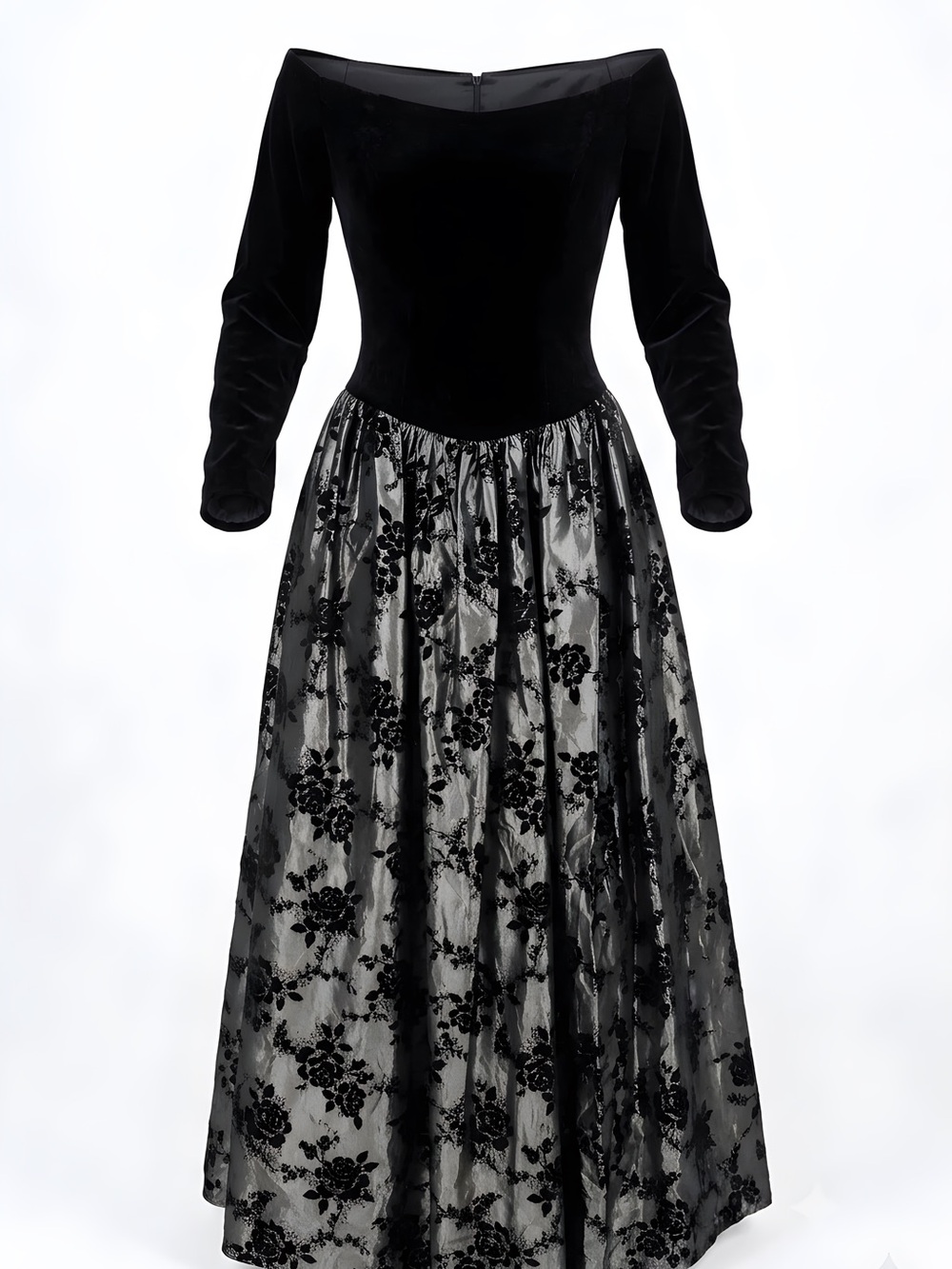 Vintage Scott McClintock Black and Silver Off-Shoulder Gown